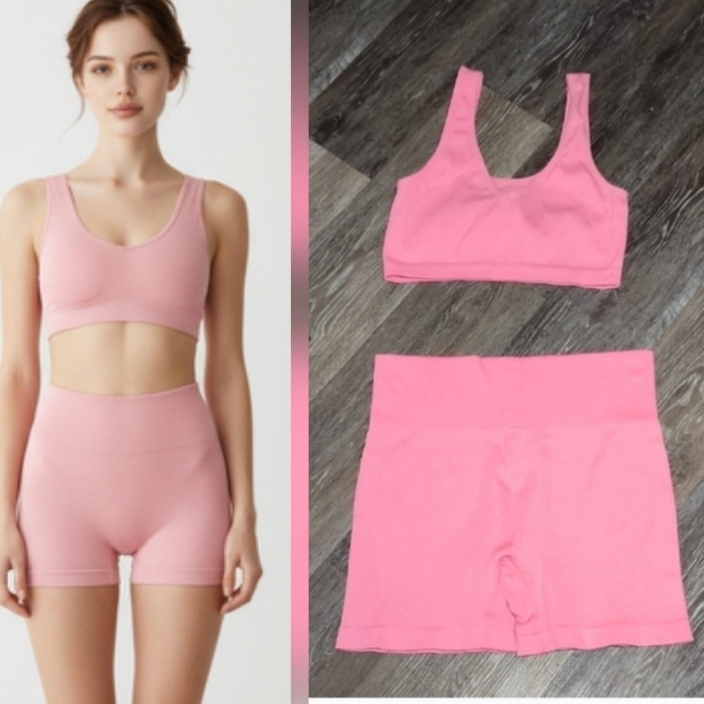 Women's Pink Sports Bra and Shorts Set